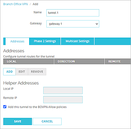 Screen shot of the Addresses settings